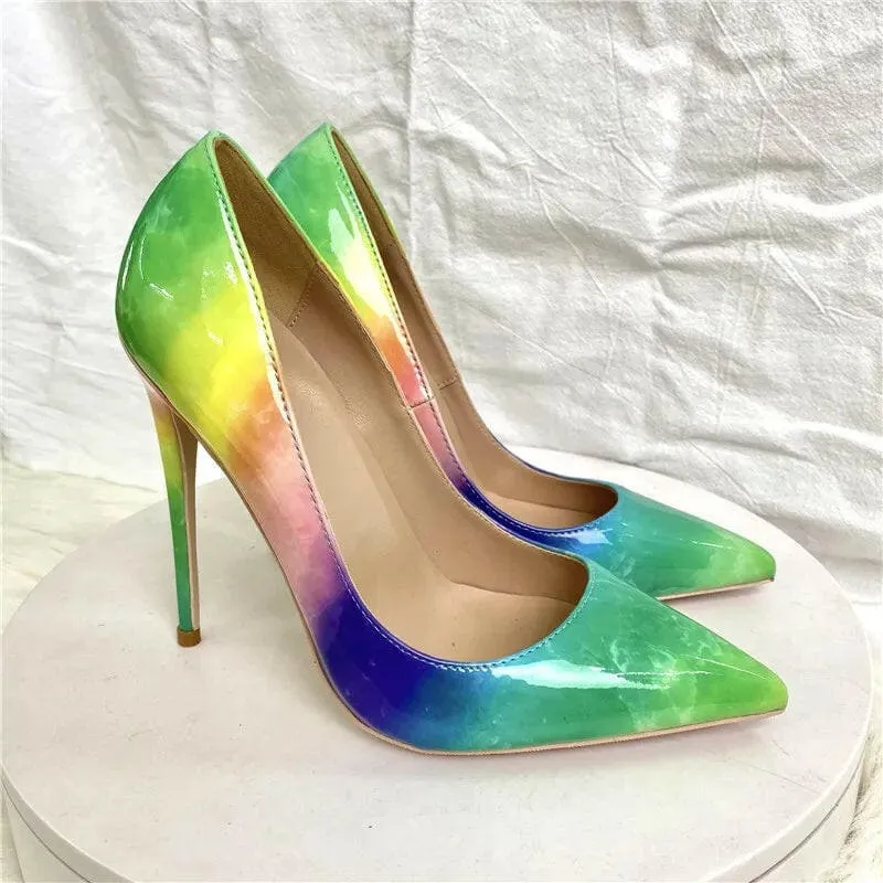 Trendy Unisex Rainbow High Heels with Narrow Pointed Toe