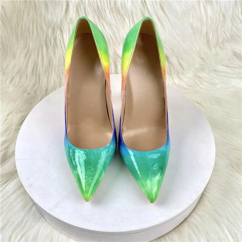 Trendy Unisex Rainbow High Heels with Narrow Pointed Toe