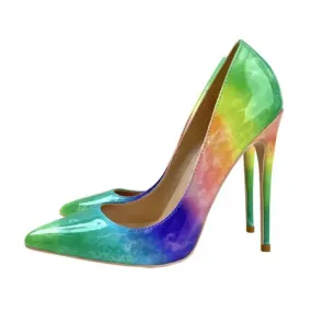 Trendy Unisex Rainbow High Heels with Narrow Pointed Toe