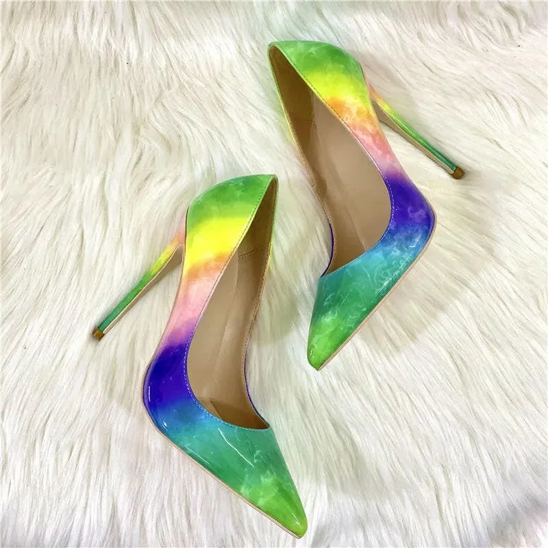 Trendy Unisex Rainbow High Heels with Narrow Pointed Toe