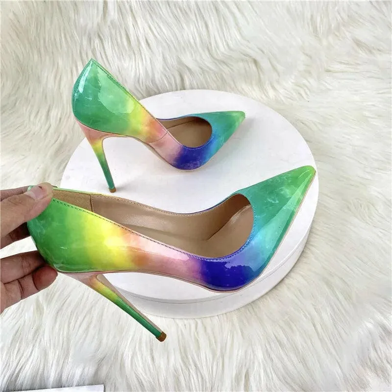 Trendy Unisex Rainbow High Heels with Narrow Pointed Toe