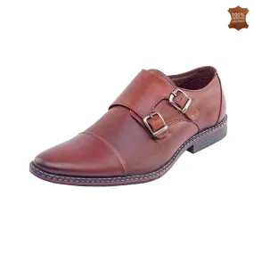 Vardhra Men 100% Genuine Leather - Double Monk Strap Shoes - Tan