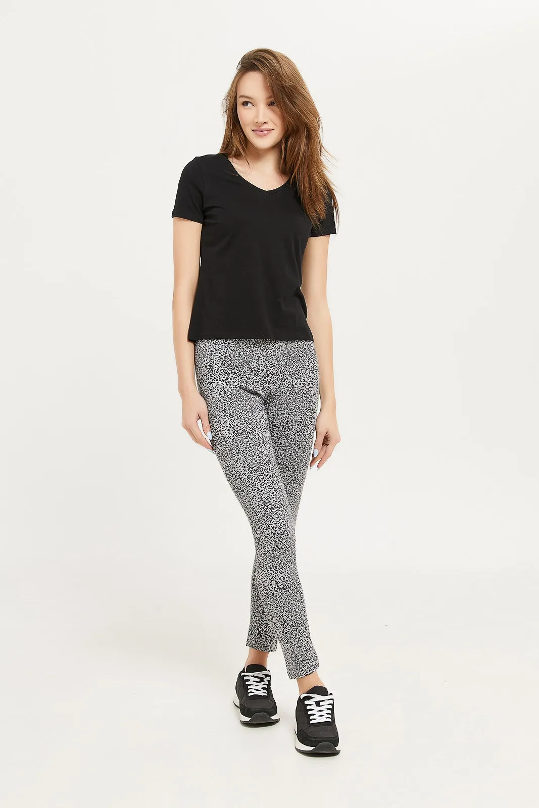 Women Grey Printed Skinny Leggings