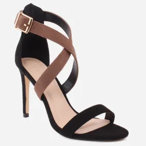 Women "JUNO" Open Toe Cross Over Ankle Strap Stiletto Heel Sandals