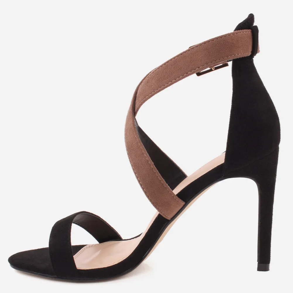 Women "JUNO" Open Toe Cross Over Ankle Strap Stiletto Heel Sandals