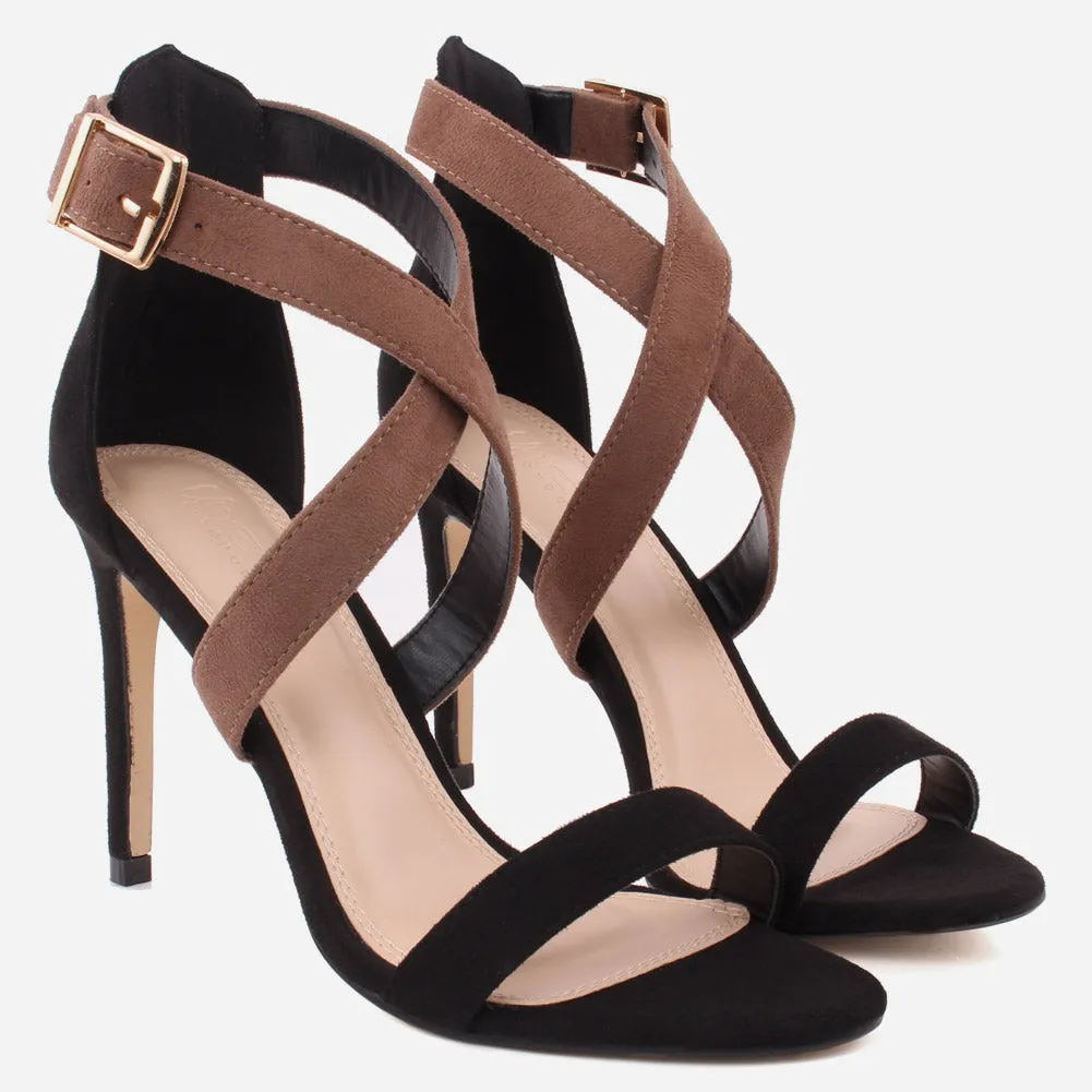 Women "JUNO" Open Toe Cross Over Ankle Strap Stiletto Heel Sandals