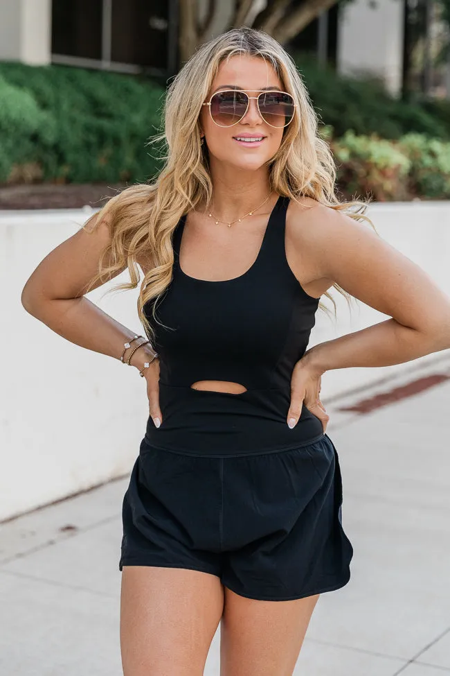 You're Thriving Black Active Keyhole Romper FINAL SALE