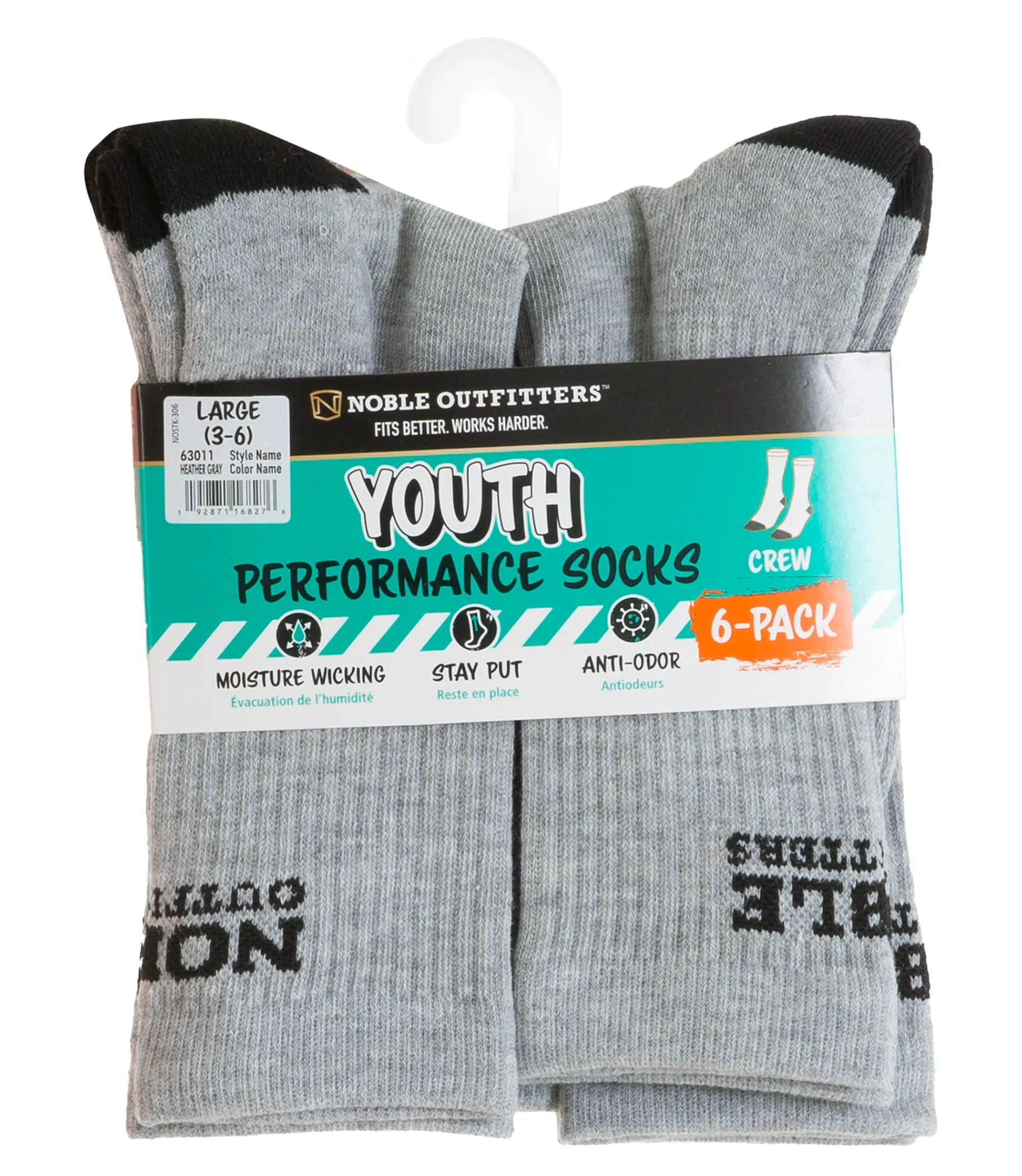 Youth Performance Crew Sock – 6 Pack